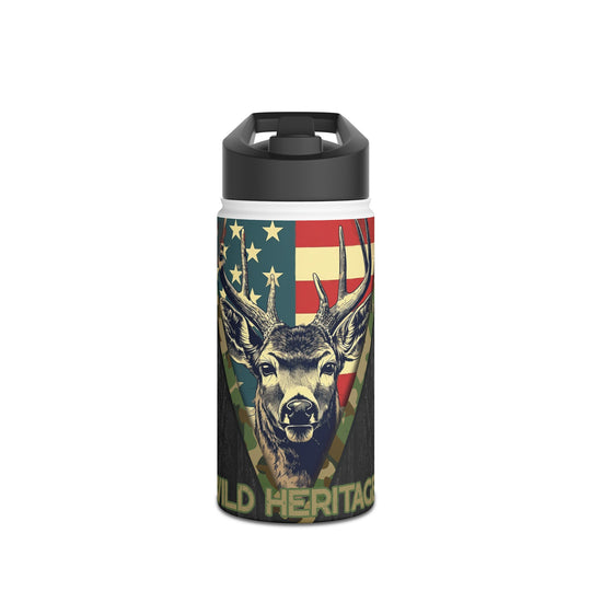 Wild Heritage Deer Flag Wrap Stainless Steel Water Bottle, Standard Lid