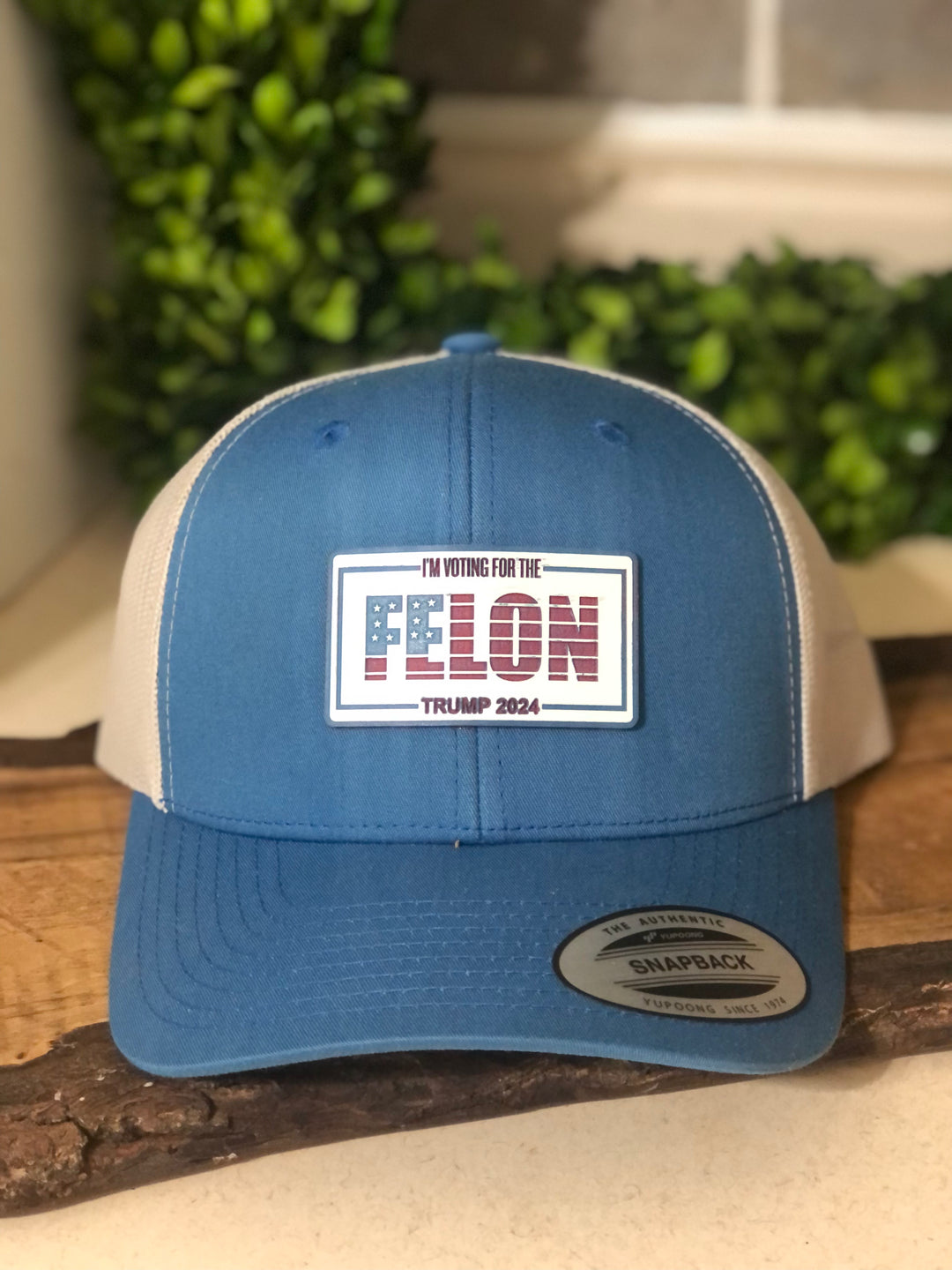 Trump Felon Red, White, and Blue Patch Yupoong Retro Trucker Hat