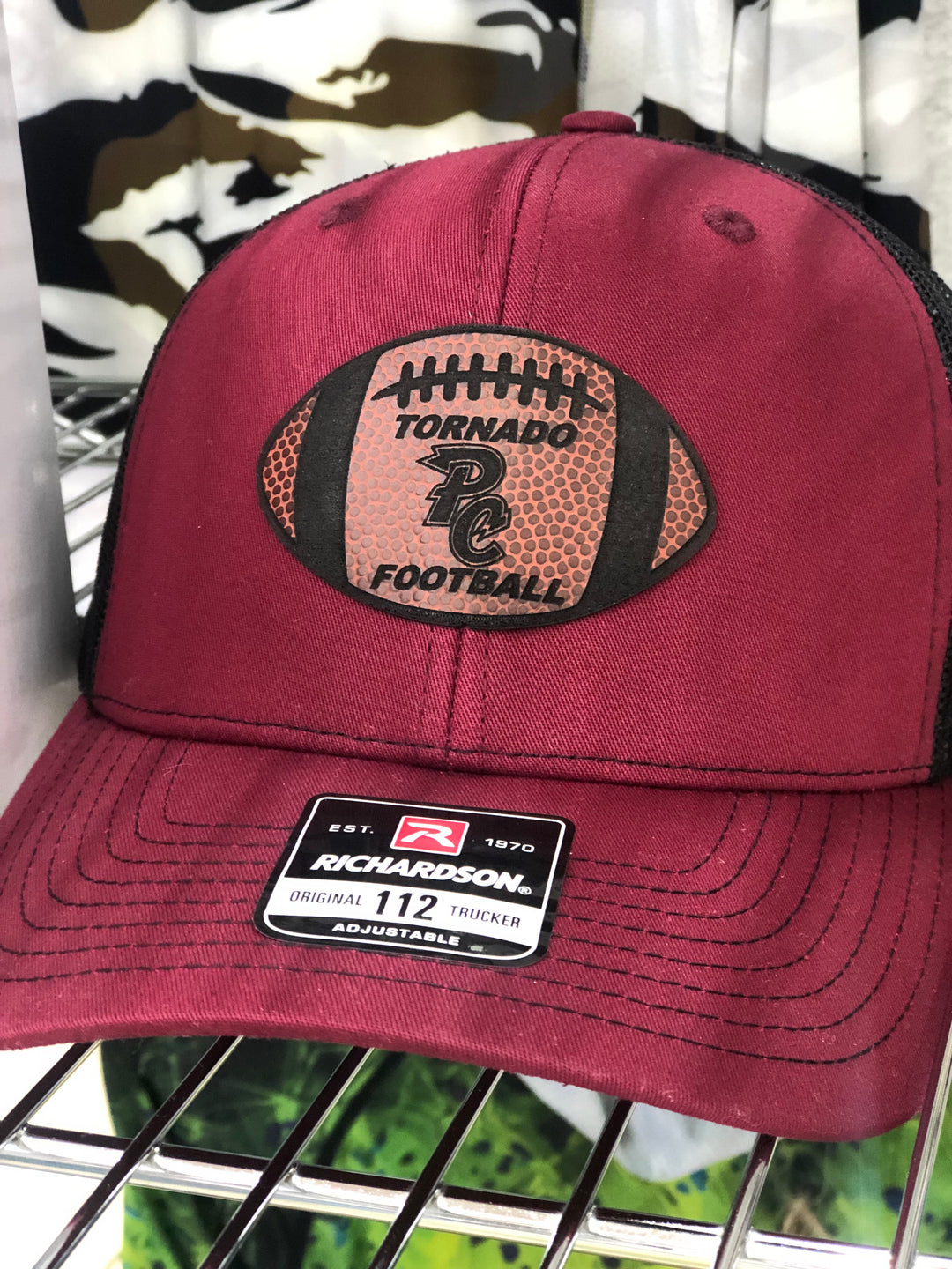 Pickens County High School Richardson 112 Trucker Snapback Hat  - Football shape football leather