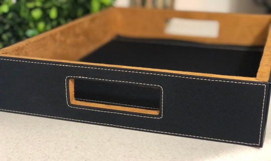 Custom Engraved 16" x 12" Black/Silver Laserable Leatherette Serving Tray