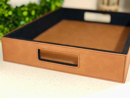 Custom Engraved 16" x 12" Rawhide/Black Laserable Leatherette Serving Tray