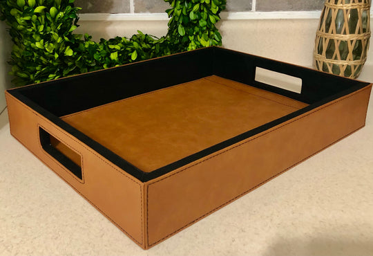 Custom Engraved 16" x 12" Rawhide/Black Laserable Leatherette Serving Tray