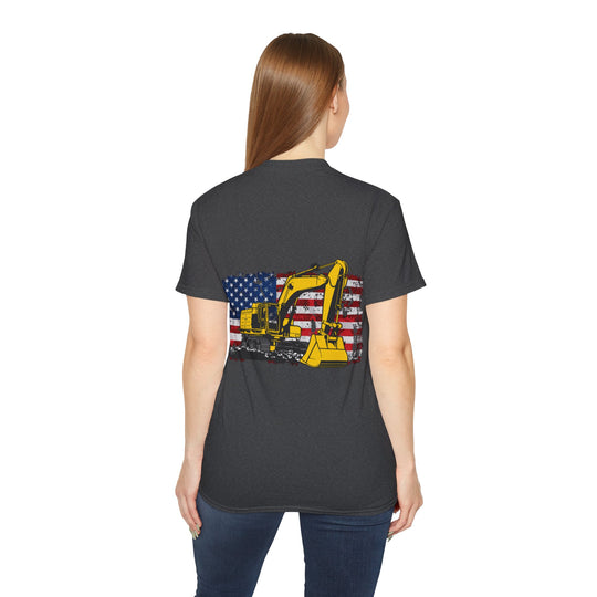 Excavator with Flag Full Color Unisex Ultra Cotton Tee