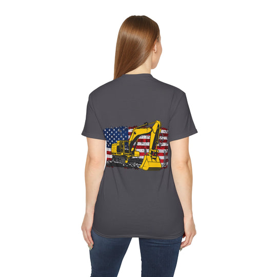 Excavator with Flag Full Color Unisex Ultra Cotton Tee