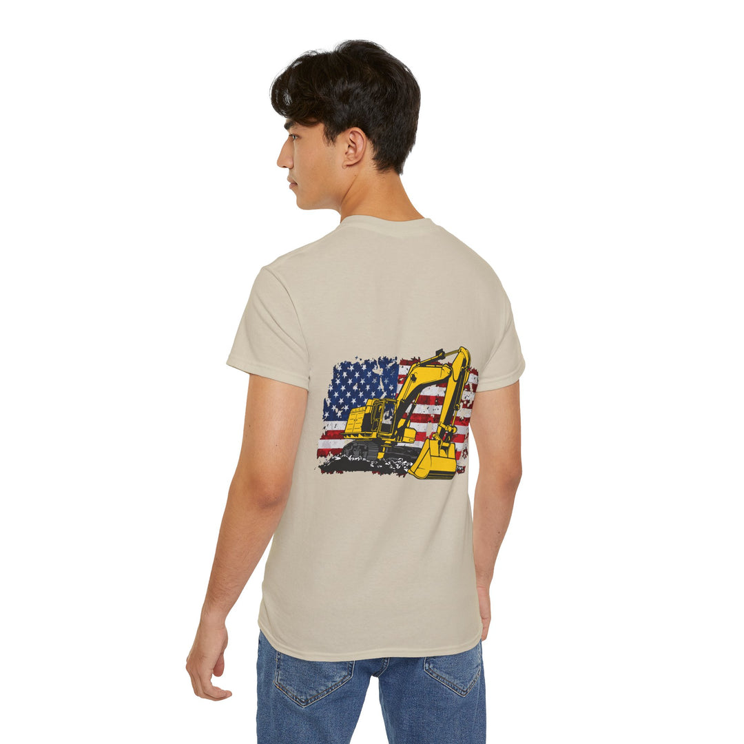 Excavator with Flag Full Color Unisex Ultra Cotton Tee