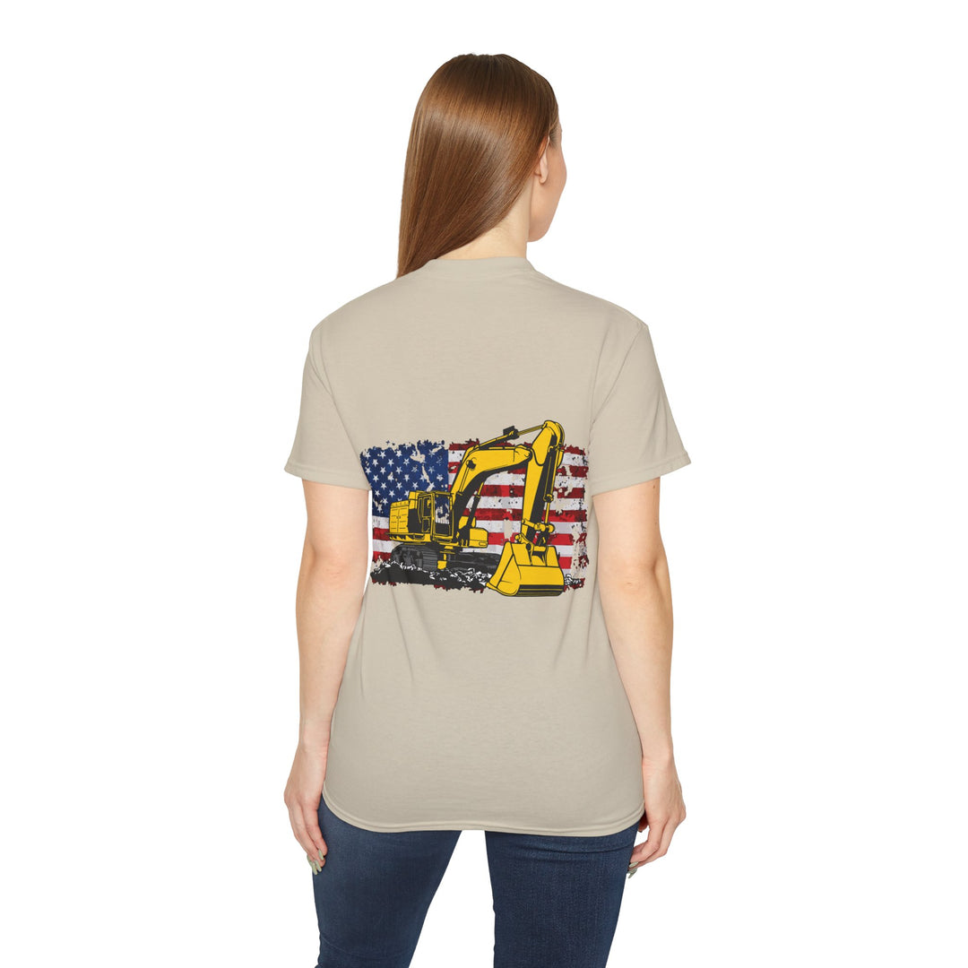 Excavator with Flag Full Color Unisex Ultra Cotton Tee