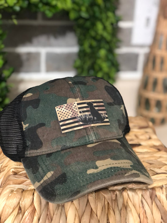 US Flag with Labrador Profile Richardson Camo Trucker Cap