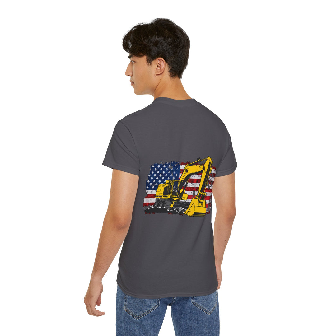 Excavator with Flag Full Color Unisex Ultra Cotton Tee