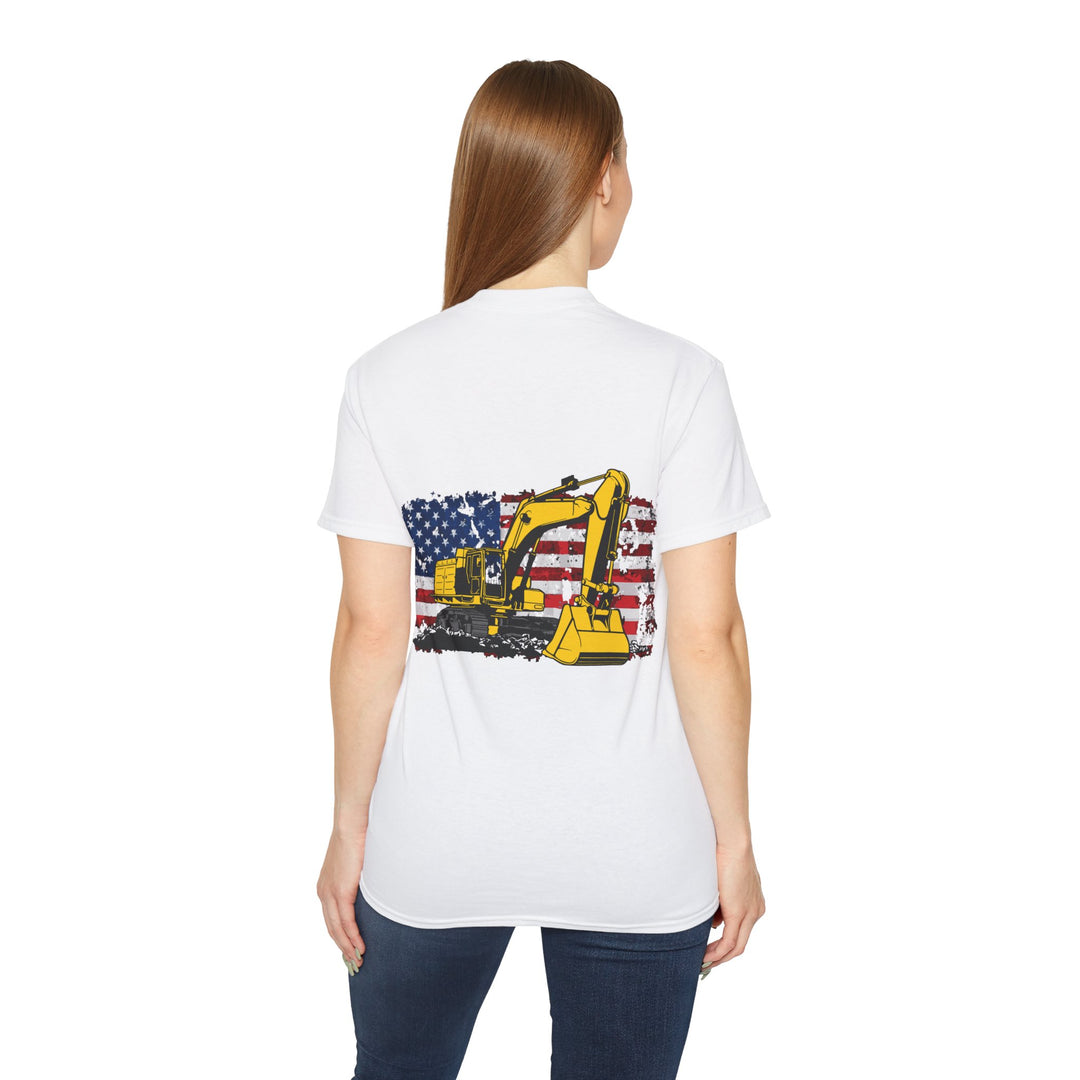 Excavator with Flag Full Color Unisex Ultra Cotton Tee