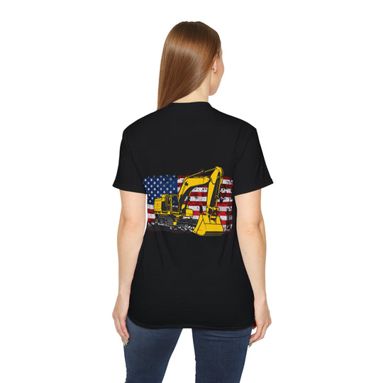 Excavator with Flag Full Color Unisex Ultra Cotton Tee