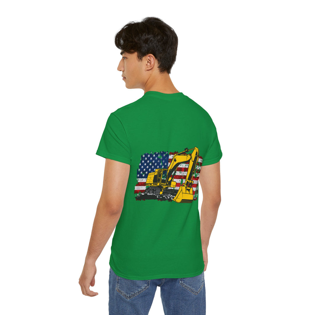 Excavator with Flag Full Color Unisex Ultra Cotton Tee