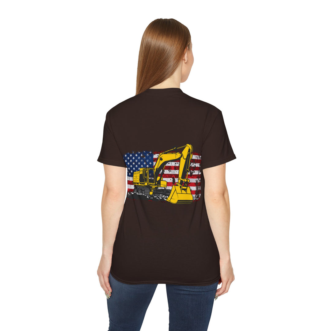 Excavator with Flag Full Color Unisex Ultra Cotton Tee