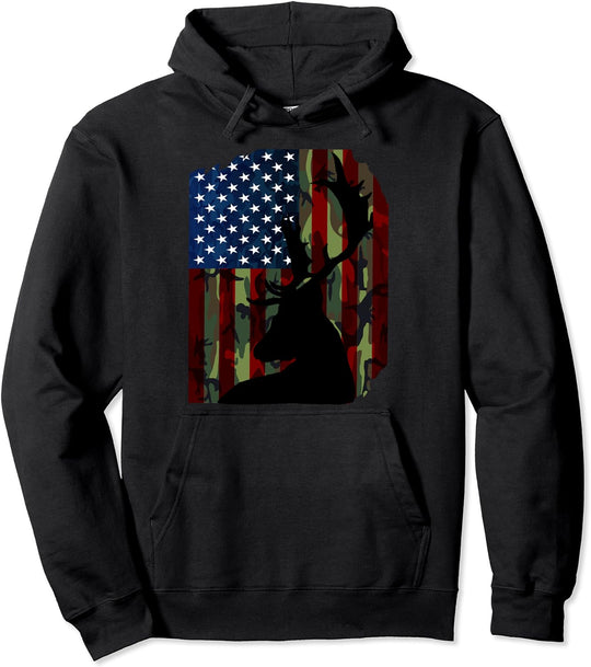 Deer Hunting Camo USA America Flagg Hunt Camouflage Hunter Pullover Hoodie